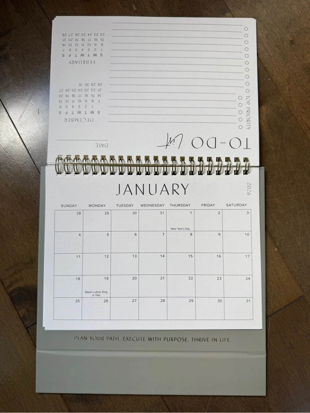 2025-2026 Desk Calendar in cream with gold lettering